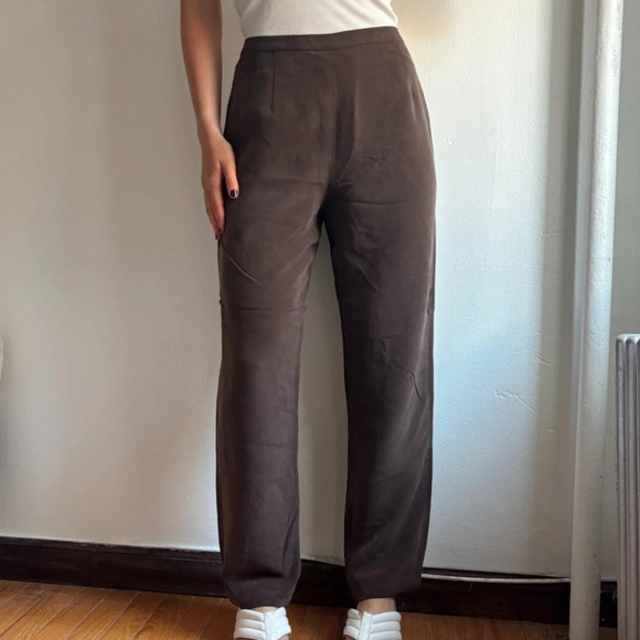 vintage straight leg brown 100% silk pants - Picture 1 of 5
